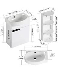 Sillysis 16.8 Inch Bathroom Vanity with 3-Tier Storage Rack and Ceramic Sink, Black Wall Mounted Modern Cabinet, Soft Close Door for Small Spaces