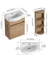 Sillysis 16.8 Inch Bathroom Vanity with 3-Tier Storage Rack and Ceramic Sink, Wall Mounted Modern Cabinet, Soft Close Door for Small Spaces