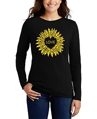 La Pop Art Women's Sunflower Love Word Flowy T-Shirt