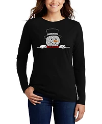 La Pop Art Women's Peeking Snowman Word Flowy T-Shirt