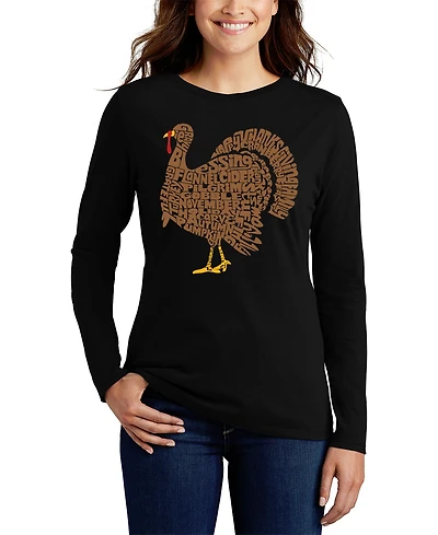 La Pop Art Women's Thankgiving Turkey Word Flowy T-Shirt