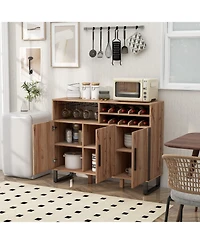 Gouun Wine Bar Cabinet with 3 Doors and Adjustable Shelves