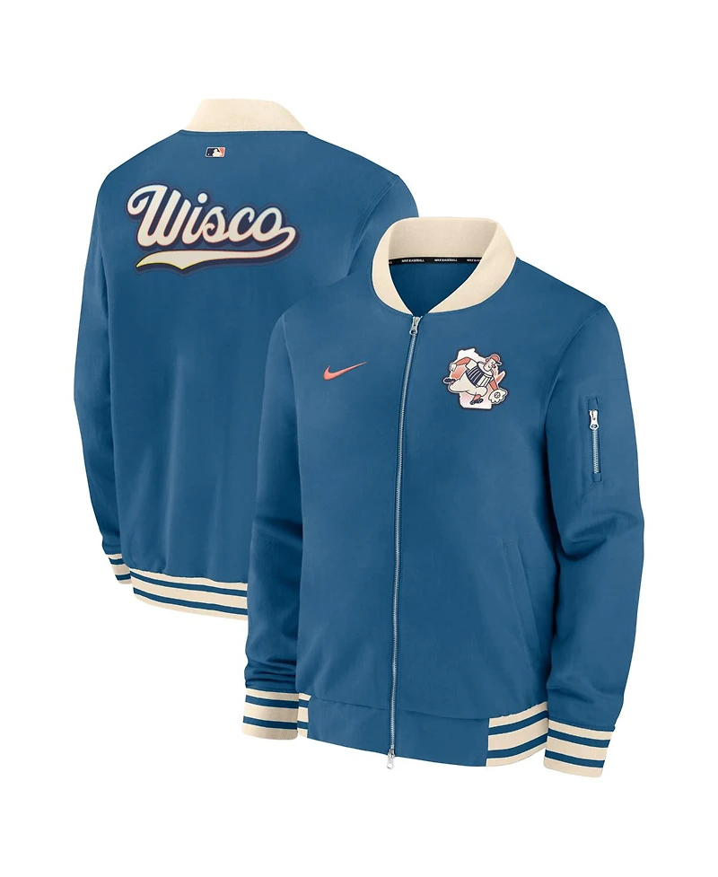 Nike Men's Blue Milwaukee Brewers 2026 City Connect Authentic Collection Relaxed Full-Zip Bomber Jacket