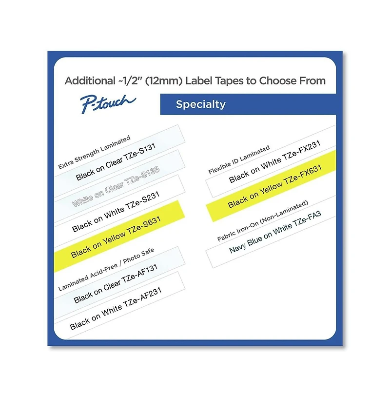 Brother P-Touch TZE23110PKB 0.5 in. TZe Series Standard Adhesive Laminated Labeling Tape (10/Pack)