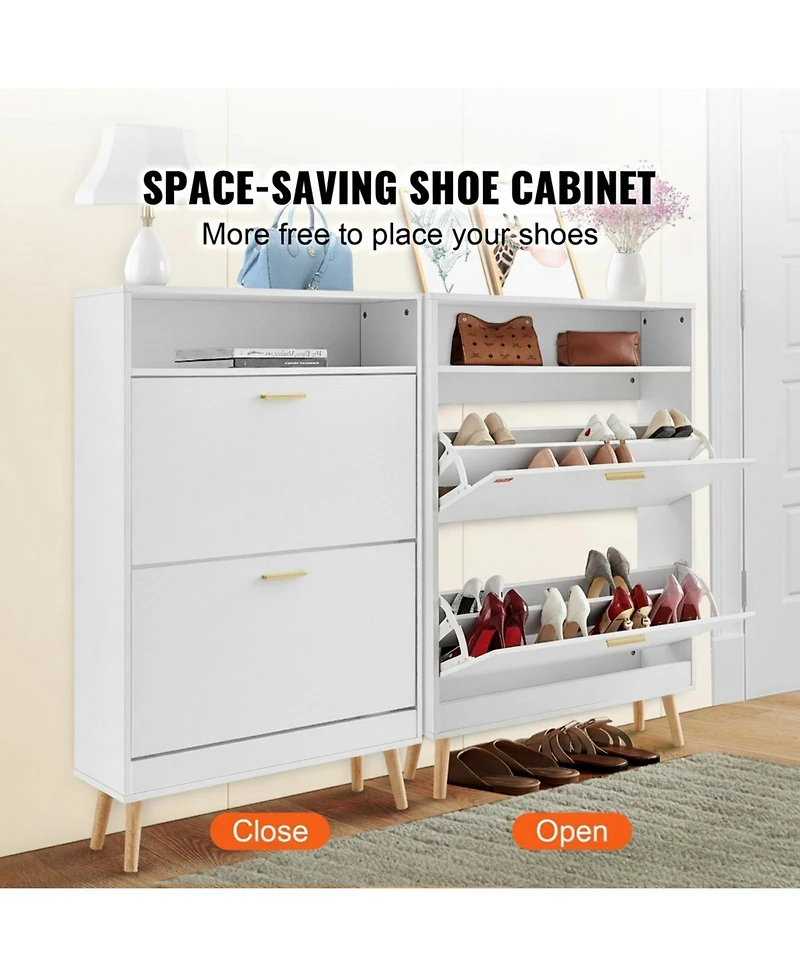 Gouun Slim Shoe Cabinet with 2 Flip Drawers and Top Cubby