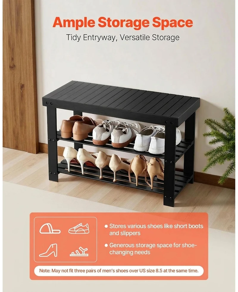 Gouun 3-Tier Bamboo Shoe Rack Bench,286 lbs Capacity
