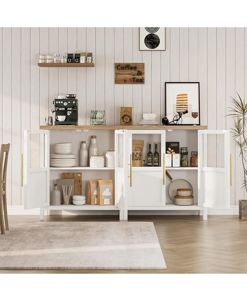 gaomon Sideboard Buffet Cabinet with Two Glass Doors Compact Modern Farmhouse Storage