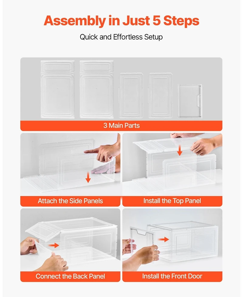 Gouun Stackable Clear Shoe Organizer Boxes with Magnetic Door, 6 Pack, Us Size 13