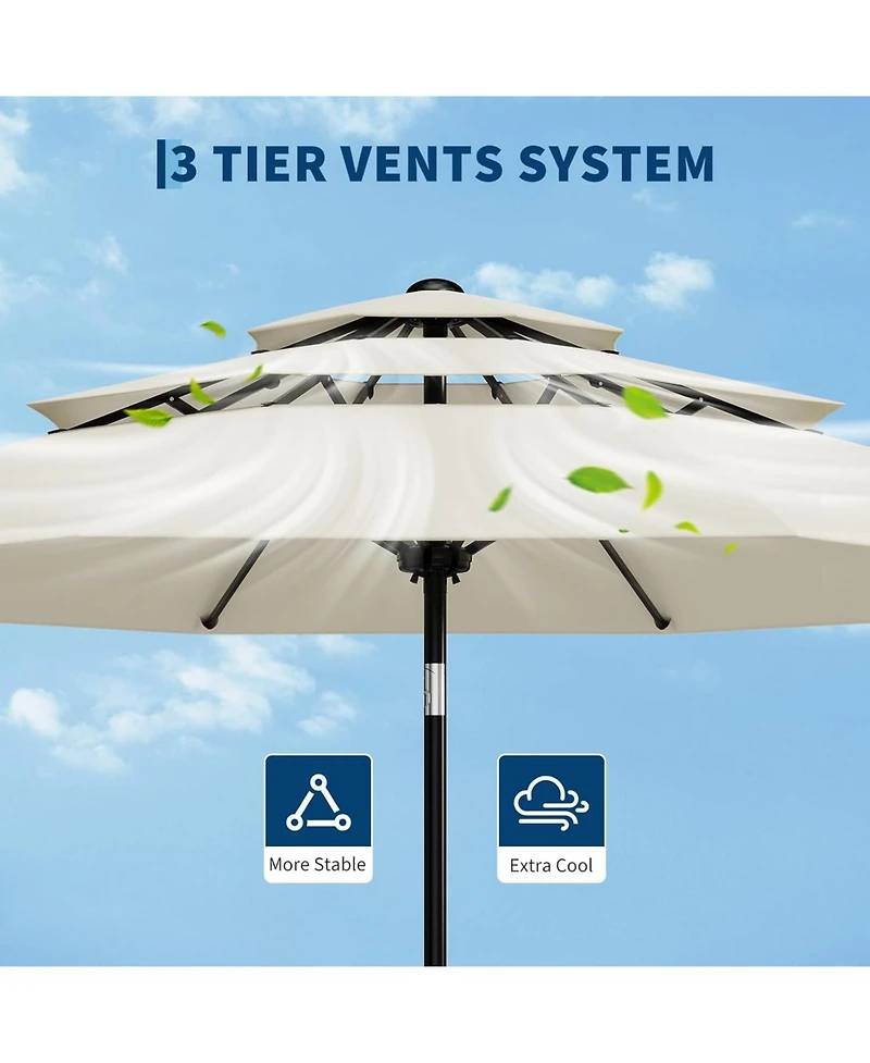 gaomon 10Ft 3-Tier Patio Umbrella, Outdoor Table Umbrella with Vents, Easy Crank and Push Button Tilt, Market 8 Sturdy Ribs for Pool