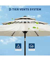 gaomon 10Ft 3-Tier Patio Umbrella, Outdoor Table Umbrella with Vents, Easy Crank and Push Button Tilt, Market 8 Sturdy Ribs for Pool