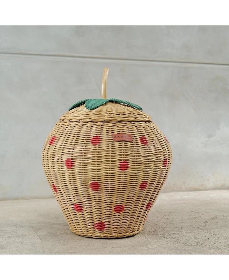 Momiji Strawberry Handcrafted Rattan Storage Basket with fabric lining