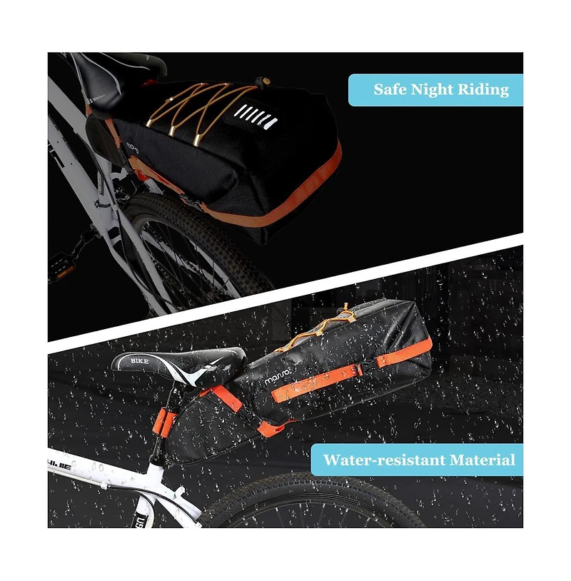 Aoligeijs Large Capacity Bike Seat Bag 12L Bicycle Saddle Bag Under Seat Storage with Reflective Strip for Commuting Touring Road Mountain Cycling
