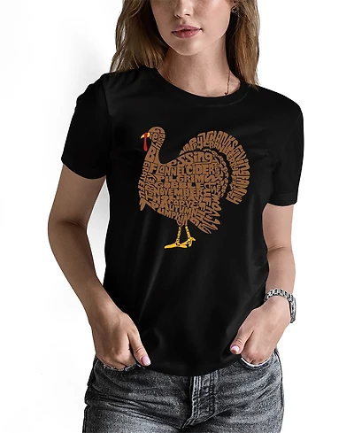 La Pop Art Women's Thankgiving Turkey Word Pullover Top