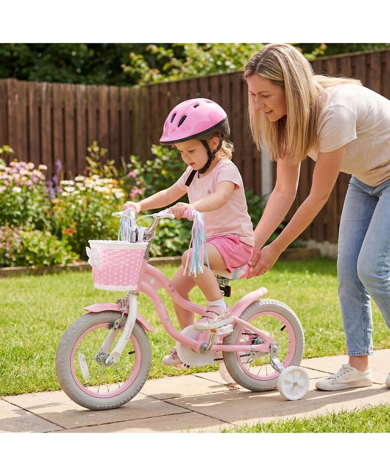 Slickblue Adjustable Kids Bike with Front Basket and Streamers