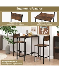 Sugift 3 Piece Bar Table Set with Backrest and Footrest for Small Space