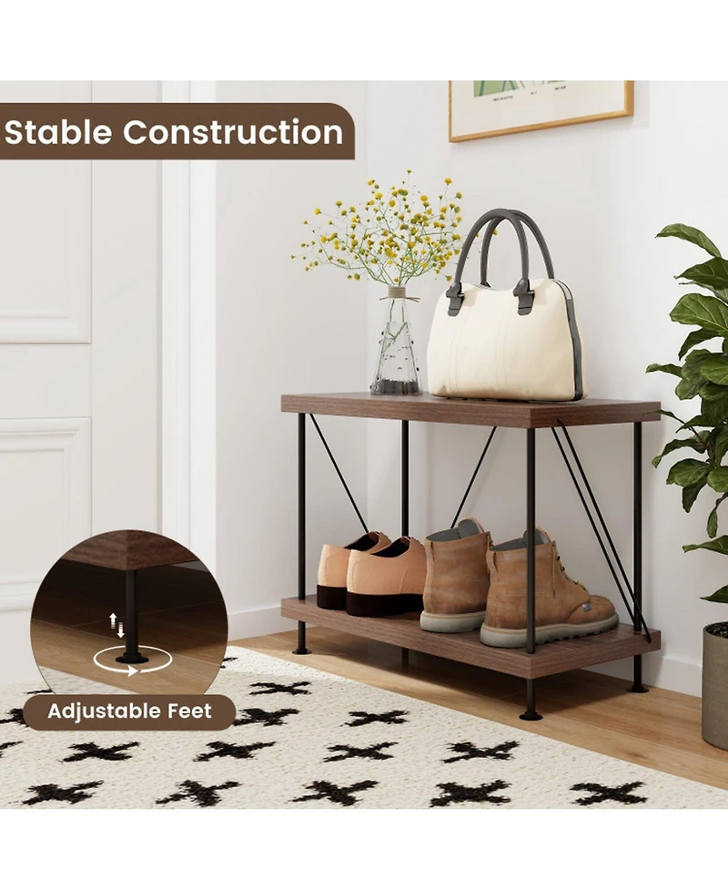 Gouun 2-Tier Industrial Display Shelf with Metal Frame