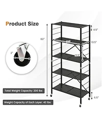 Gouun 5-Tier Foldable Metal Storage Shelving Unit on Wheels