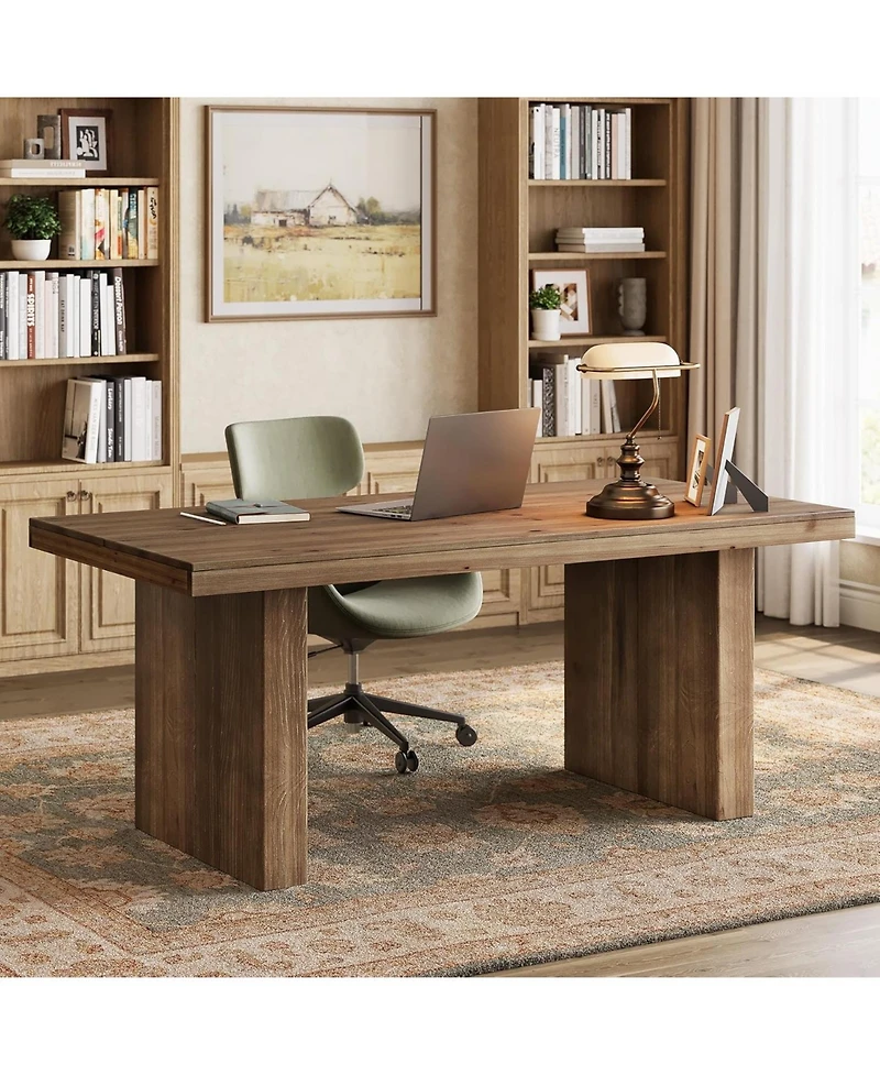 Tribesigns 63" Solid Wood Home Office Desk, Farmhouse Large Executive Computer Desk with Sturdy Wooden Legs, Study Writing Table Business Workstation