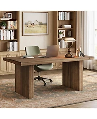 Tribesigns 63" Solid Wood Home Office Desk, Farmhouse Large Executive Computer Desk with Sturdy Wooden Legs, Study Writing Table Business Workstation