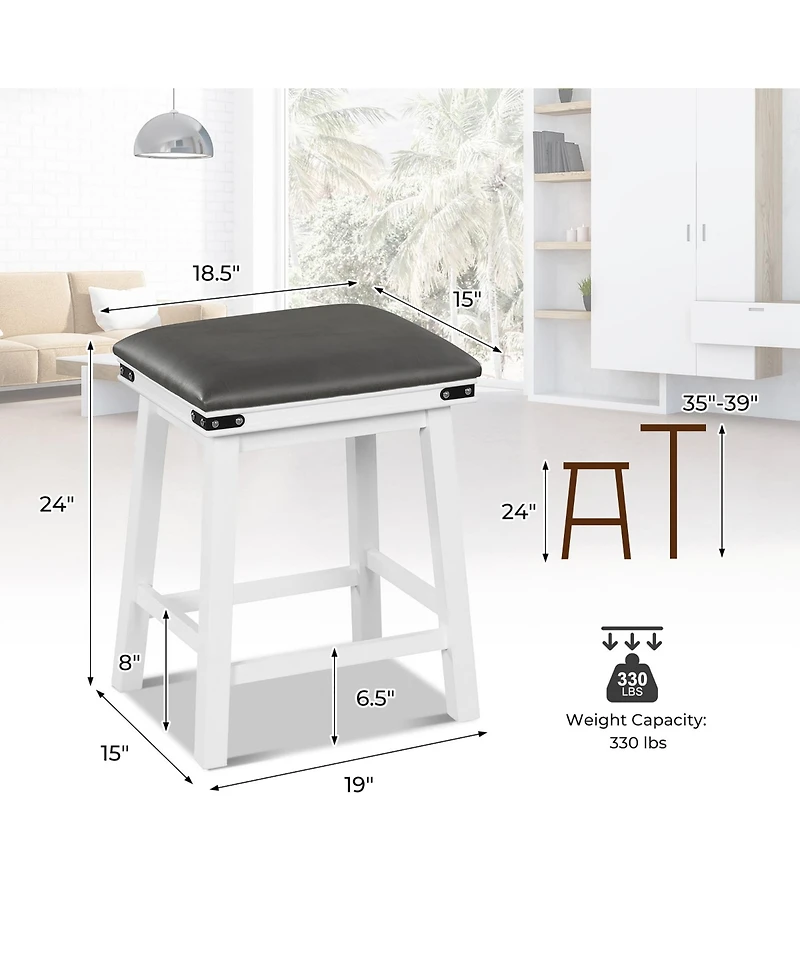 Gymax Pu Leather Bar Stools Set of 4 24'' Counter Height Dining Stools w/ Upholstered Seat
