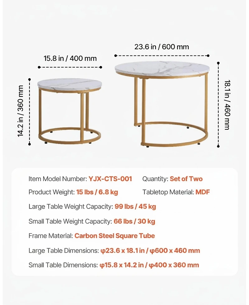 Gouun Round Nesting Coffee Table Set of 2 with Metal Frame