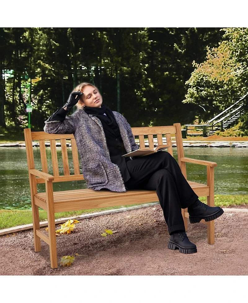 Gouun 50 in Wood Garden Bench with Backrest and Armrests, 800 lbs Capacity