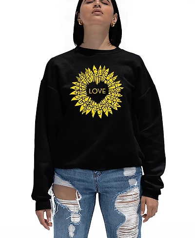 La Pop Art Women's Sunflower Love Word Crewneck Sweatshirt