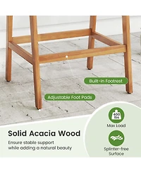 Gouun Acacia Wood Counter Height Bar Stools Set of 2 with Cushions and Wicker Back