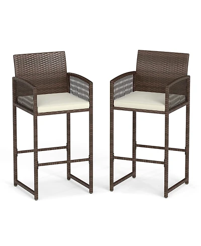 Gouun Outdoor Pe Wicker Bar Height Stools Set of 2 with Removable Cushions