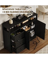 gaomon Buffet Cabinet with Storage, Modern Farmhouse Sideboard Storage Cabinet with Power Outlet
