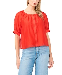 Vince Camuto Women's Crewneck Button Down Short-Sleeve Flowy Top