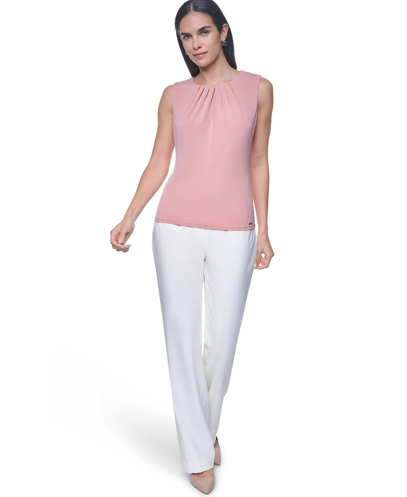 Calvin Klein Women's Pleated Crewneck Sleeveless Top