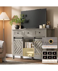 gaomon 47 Inch Farmhouse Buffet Cabinet with Sliding Barn Doors Removable Wine Rack and Adjustable Shelves for Kitchen and Dining Room