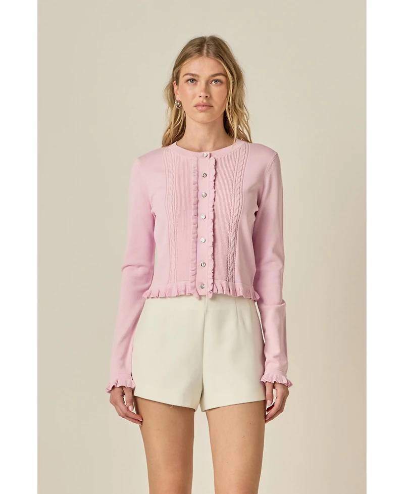 English Factory Women's Ruffle Placket Knitted Cardigan