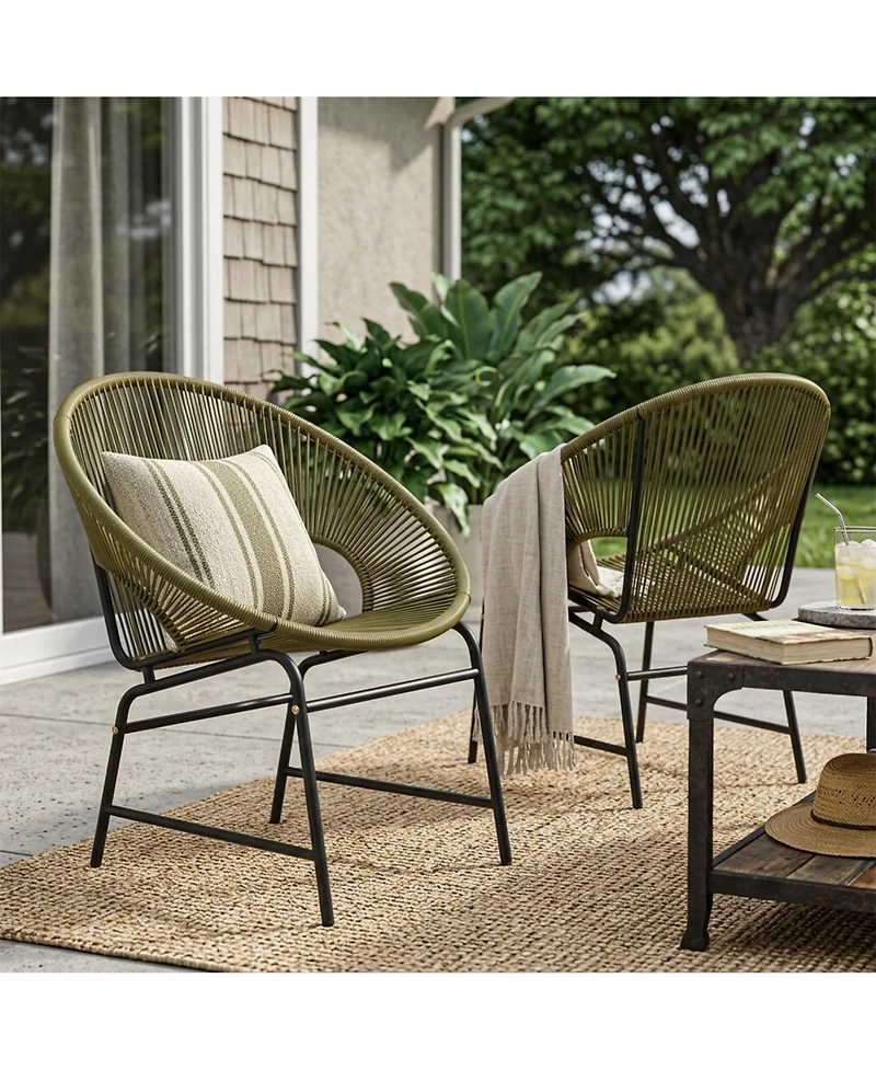 Rainsken Outdoor Wicker Chair Set of 2, Oval Silhouette Lounge Seats with Durable Pe Rattan and Sturdy Iron Frame for Porch, Patio and Poolside