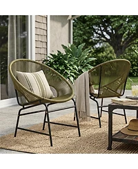 Rainsken Outdoor Wicker Chair Set of 2, Oval Silhouette Lounge Seats with Durable Pe Rattan and Sturdy Iron Frame for Porch, Patio and Poolside