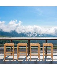 Gymax Set of Acacia Wood Bar Stool 30-Inch Height Bar Chair with Saddle Shaped Seat