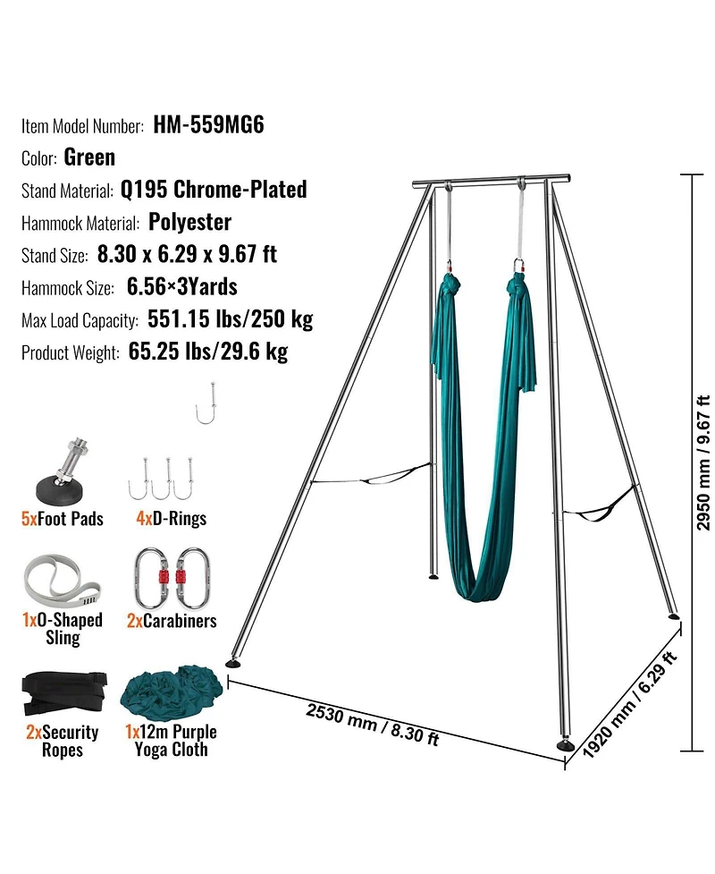 Mecale Aerial Yoga Frame with Yard Hammock 551 lbs Steel Stand