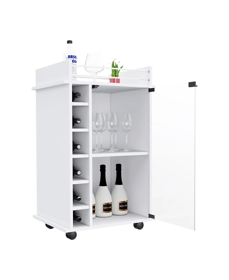 Flynama Bar Cart with 1 Cabinet with Casters White Finish