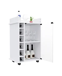 Flynama Bar Cart with 1 Cabinet with Casters White Finish