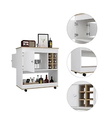 Flynama Light Oak and White 6-Bottle 1-Shelf Bar Cart with 1 Cabinet