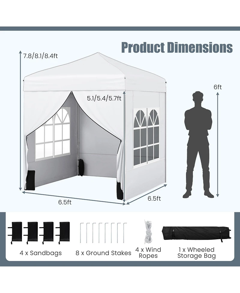 Mecale 6.5x6.5 ft Pop-Up Canopy Tent with 4 Sidewalls and Wheeled Carry Bag