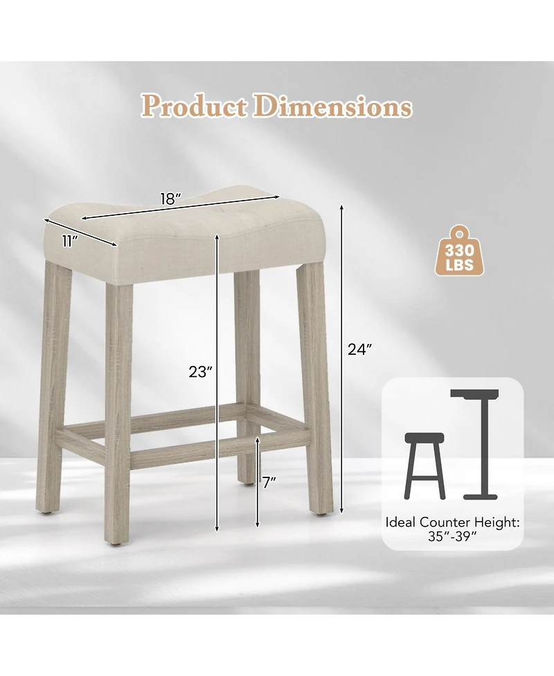 Sugift Set of 4 Upholstered Counter Height Bar Stool with Curved Saddle-Seat