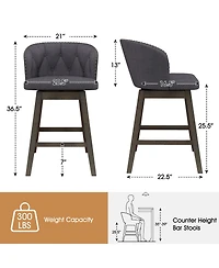 Sugift Counter Height Fabric Upholstered Bar Stools Set of 2