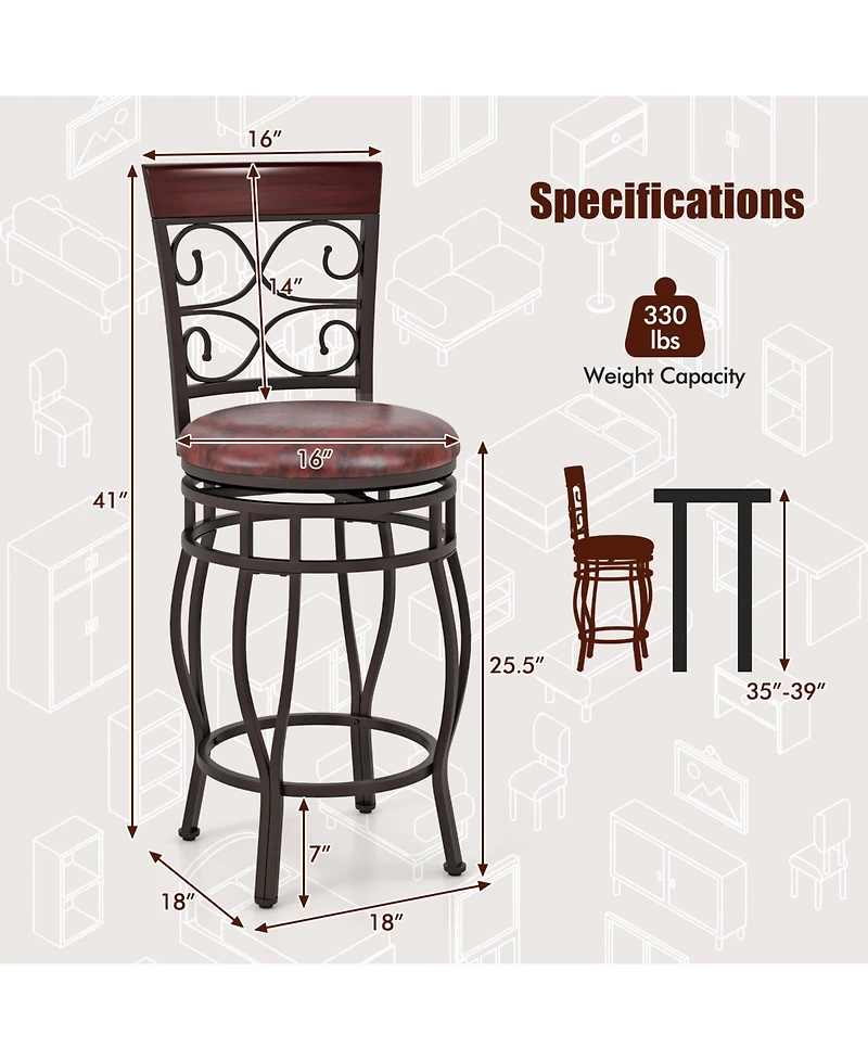 Sugift Set of 2 26 Inch Bar Stool with Backrest and Footrest