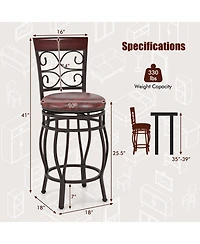 Sugift Set of 2 26 Inch Bar Stool with Backrest and Footrest