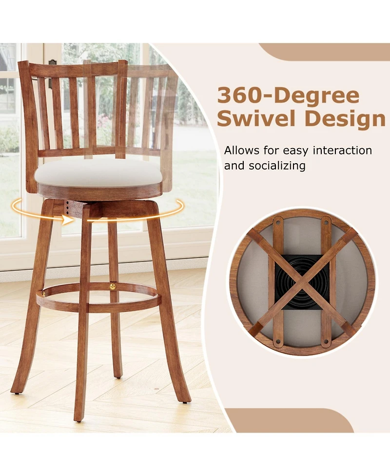 Sugift 360degree(s) Rotating Counter Height Chairs Set of 2 with Upholstered Seat and Backrest-29 inches