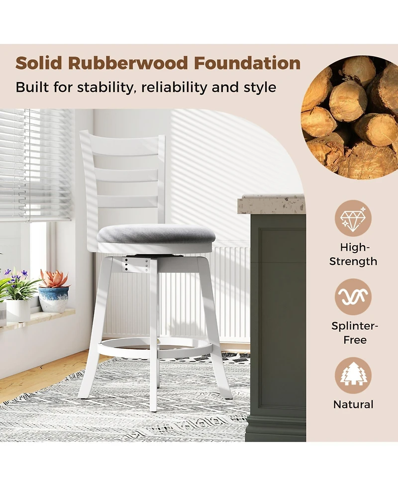 Sugift 25" Swivel Barstools Set of 2, 360degree(s) Rotating Bar/Counter Height Chairs with Upholstered Seat