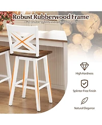 Sugift 29" Rubberwood Swivel Barstools Set of 2 with Backrest and Large Seat