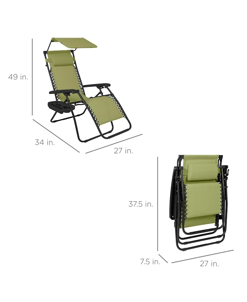 Best Choice Products Folding Zero Gravity Recliner Patio Lounge Chair w/ Canopy Shade, Headrest, Tray
